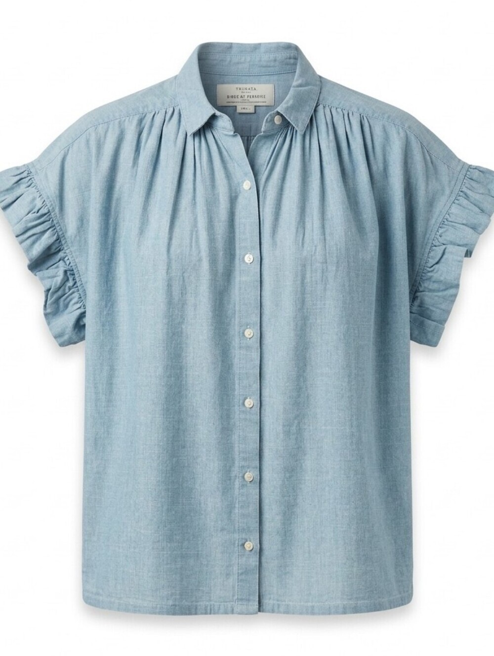 Trovata Birds of Paradis Marianne B Chambray Ruffle Sleeve Shirt SzS Button Down